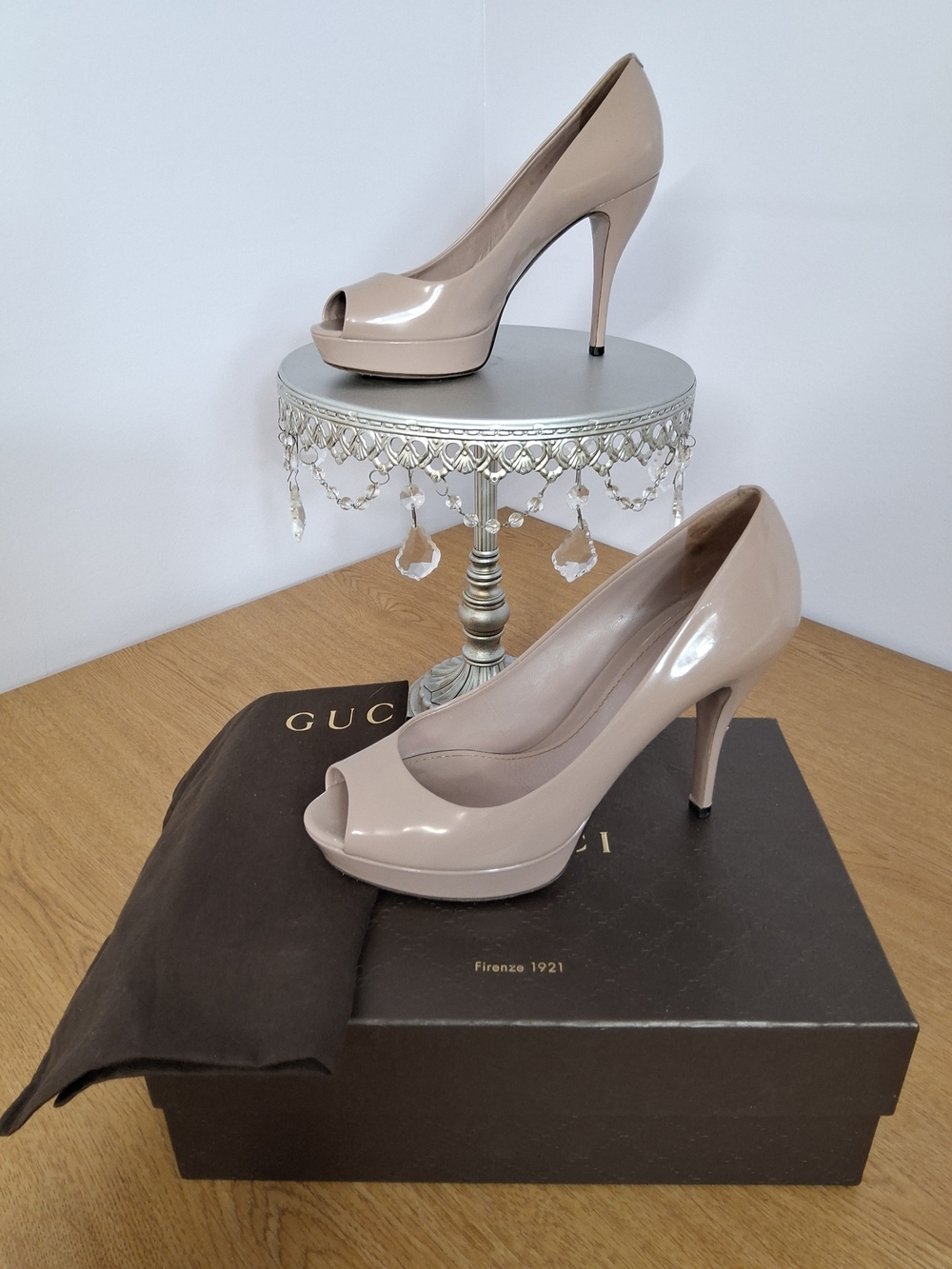 Gucci Blush Patent Leather Peep-Toe Heels - Picture 2 of 10
